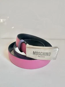 MOSCHINO Jeans Cinturón Vintage Cuero Plateado Metal Placa Rosa Púrpura 90 cm S M💜🩷 - Imagen 1 de 20