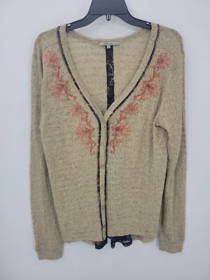 Cárdigan Suéter Miss Me Para Mujer Grande Tostado Bordado Plisado Trasero Boho Artístico Foto 1 de 4