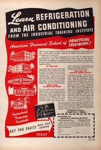 1946 Industrial Training Institute Print Ad Learn Refrigeration Air Conditioning - Picture 1 of 1