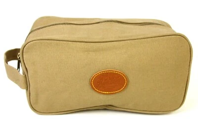 Ralph Lauren KHAKI GREEN BEIGE CANVAS ZIP TOP TOILETRY SHAVING KIT DOPP CASE - Image 1 of 4