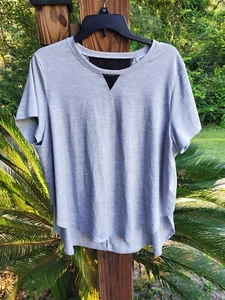 DANSKIN NOW Shirt Womens XXL 20 Gray Short Sleeve Mesh Inserts Side Overlap EUC - Picture 1 of 5