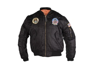 US Army Military  Style Jacket Kids Size MA1 Field Pilot With Patched Black - Picture 1 of 2