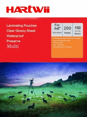 HARTWII 200 Sheets A6 4x6 Hot Laminating Pouches 150Micron (75x2) 110x160mm