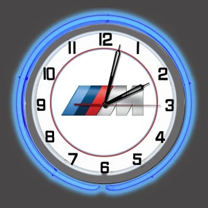 Insegna BMW Serie M 19" Blu Doppio Neon Orologio Cassa Fibra di Carbonio Motore Bavarese - Foto 1 di 2
