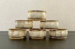 Brass Napkin Ring with Mother of Pearl Napkin Holder Tabletop Dining Decor Set/6 - Picture 1 of 9