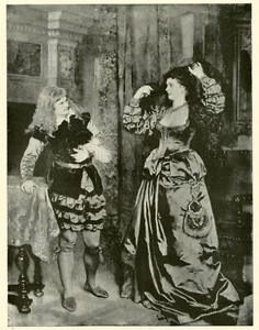 Viola in drag, and Olivia, Shakespeare Twelfth Night, 1892 vintage B&W art print - Picture 1 of 4