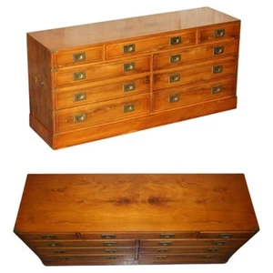 MADE IN ENGLAND VINTAGE BURR YEW MILITARY CAMPAIGN SIDEBOARD CHEST OF DRAWERS - Picture 1 of 17