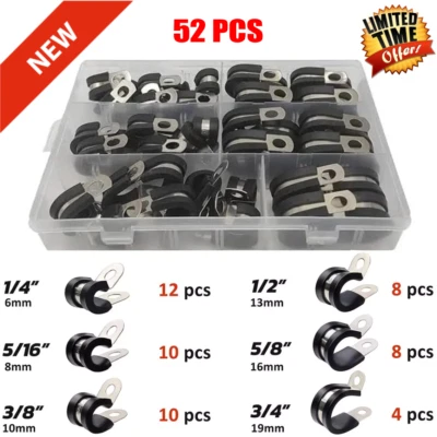 WISSXNA 52pc Rubber Cushion Insulated Clamp Stainless Steel Cable Clamps Assortment Kit