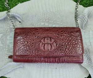 Real Crocodile Brown Long Strap Purse Clutch Wallet Leather Large Capacity - Picture 1 of 11