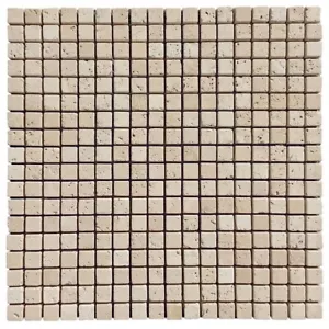 Tumbled Light Travertine Stone Mosaic / Border Tiles 15x15 mm Grade A - Picture 1 of 1