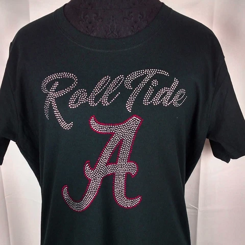 Women's Alabama Crimson Tide Rhinestone Football T Shirt Tee Bling Roll Tide Cover