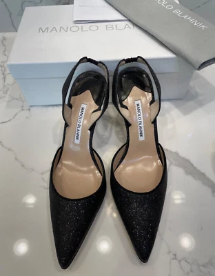 Manolo Blahnik Carolyne Cuero Brillo Tacón Medio Halter Bomba 9.5B/39.5 Foto 1 de 4