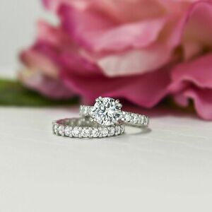 2.60 Ct  14K White Gold Over Lab Grown Diamond Wedding Ring Set Bridal Jewelry