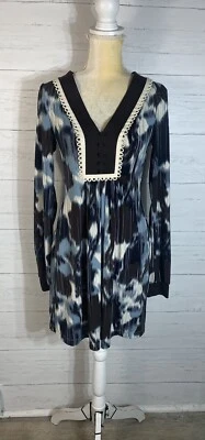 BCBG MAX AZRIA SZ S Polyester/Spandex Chocolate Brown Blue White Pleats Dress - Image 1 of 4