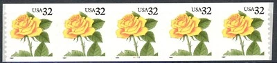 Yellow Rose Self-Adhesive 32 Cent 5 Coil Stamps PNC5  MNH Scott 3054 Plate #4455 - Image 1 of 2