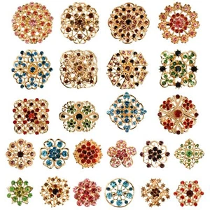 24 Pieces Golden Brooches Pins Shining Rhinestone Colorful Flower Brooch Gift... - Picture 1 of 7