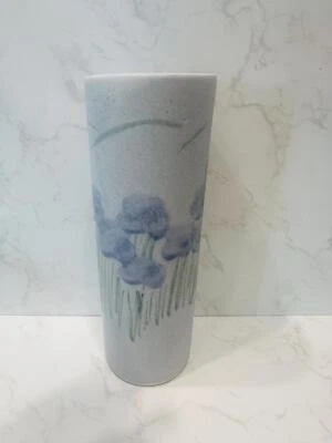 Signed studio pottery tall vase dappled grey with lilac motif cottagecore style - Image 1 of 4