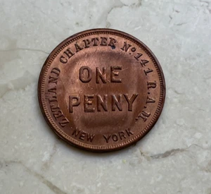 New York NY Zetland Chapter No 141 Mason Masonic Penny Token - #10 - Picture 1 of 2