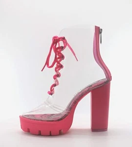 Clear Platform Ankle Boots with Chunky Block Heels for Women - Picture 1 of 3