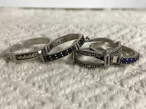 4pc Signed A, Black, Blue & Marcasite Sterling Silver Interchangeable Band Rings - Picture 1 of 9