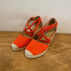 Talbots espadrille wedges orange linen size 6 - Picture 1 of 8