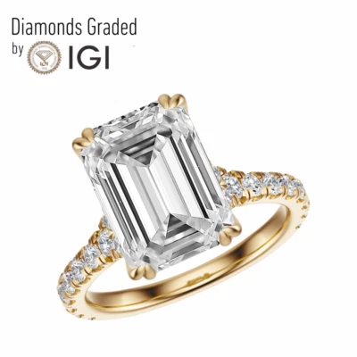 Anillo de compromiso de diamantes cultivados en laboratorio talla esmeralda IGI 2,50 QUILATES F VS2 de oro amarillo de 14 quilates Foto 1 de 4