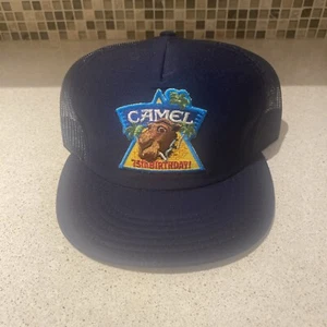 Vtg Joe Camel 75th Birthday Cigarette Hat Patch Logo Snap Back Mesh Trucker Cap - Picture 1 of 4