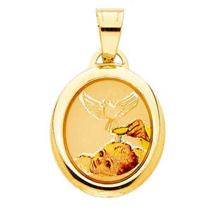 GOLD -14K Yellow Gold Baptism Enamel Religious Charm Pendant For Necklace Chain - Picture 1 of 4