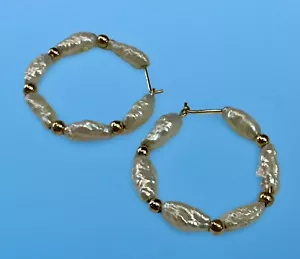 Süßwasserperlen Perlen Creolen Vintage 14 Karat Gold Ohrringe - Bild 1 von 18