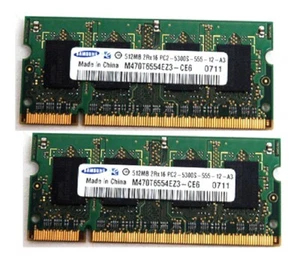 Samsung 1GB (2x512MB) 2Rx16PC2-5300S-555-12-A3 DDR2 SODIMM Laptop RAM / MEMORY - Picture 1 of 1