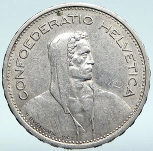 1931 B Switzerland Founding HERO WILLIAM TELL 5 Francs Silver Swiss Coin i89632 - Picture 1 of 3