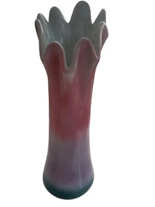 Finger Swung Pottery Vase Blue and Pink Thailand 9” Vintage - Picture 1 of 10