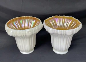 Set 2 Antique Signed Steuben Art Glass Shades Opal Calcite 2 1/4" Quezal Tiffany - Picture 1 of 22