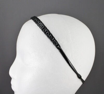 Black circle chain link jelly skinny narrow headband soft stretch grip teeth - Image 1 of 4