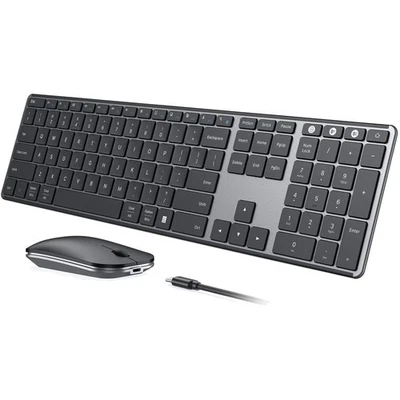 Rechargeable Wireless Keyboard & Mouse Combo - Sleek Metallic Design, Black/Gray - Image 1 of 4