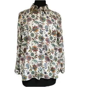 Foxcroft Blouse Top Shirt No Iron Women 14P Colorful Floral Button Up Shaped Fit - Picture 1 of 9