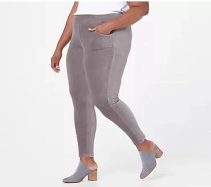 Denim & Co Regular Smooth Waist Knit Cord Leggings Size L Gray NEW - Image 1 of 4