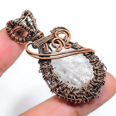 Ciondolo gioiello in filo di rame fatto a mano con pietra preziosa al quarzo ... - Immagine 1 di 4