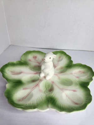 Vintage Applause Bunny Rabbit Cabbage Egg Dish Ceramic Easter Spring Serveware - Image 1 of 4