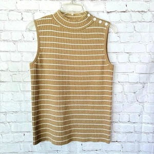 Maglione smanicato Talbots Med righe oro metallizzato finto collo casual social  - Foto 1 di 8