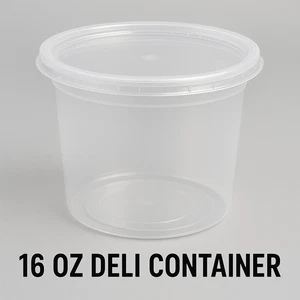 Contenedores de plástico redondos para alimentos delicatessen de 16 oz con tapas - Paquete de 10 - Imagen 1 de 1