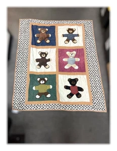 Vintage 3D Teddy Bear Quilt Crib Blanket Play Mat Wall Hanging Decor Cottagecore - Picture 1 of 11
