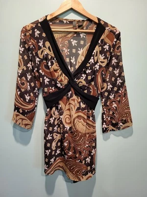 Babydoll Sere Nade Y2K Marrón Paisley Corbata Trasera Top Talla L Retro Foto 1 de 4