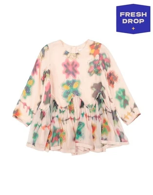 PVP €359 CHLOE Vestido Trapecio Niños Seda Gasa 4Y Rosa Lentejuelas Reunidas Foto 1 de 4
