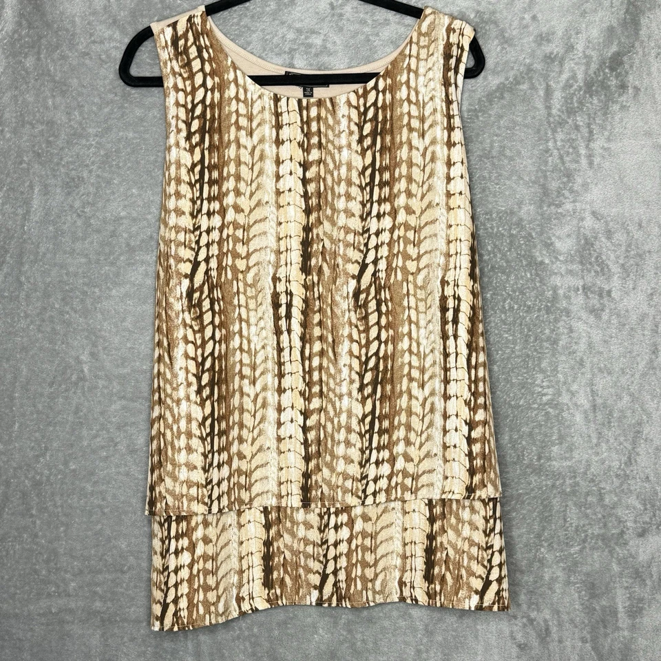 DG2 Diane Gilman 1X Camisa Camiseta sin Mangas Marrón Abstracto Cuello Redondo Elastizado Foto 1 de 4