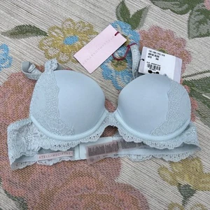Stella McCartney Smooth &Lace Contour Plunge Bra Womens 34A Underwire Pale Blue - Picture 1 of 11