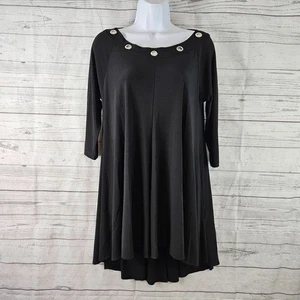 Túnica Sun Kim para mujer talla mediana negra lisa ojales manga 3/4 - Imagen 1 de 6