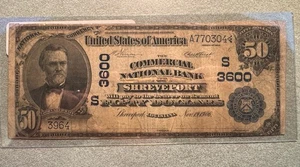 Banconota da 50 dollari serie 1902 - Banca nazionale commerciale di Shreveport, LA - Foto 1 di 2
