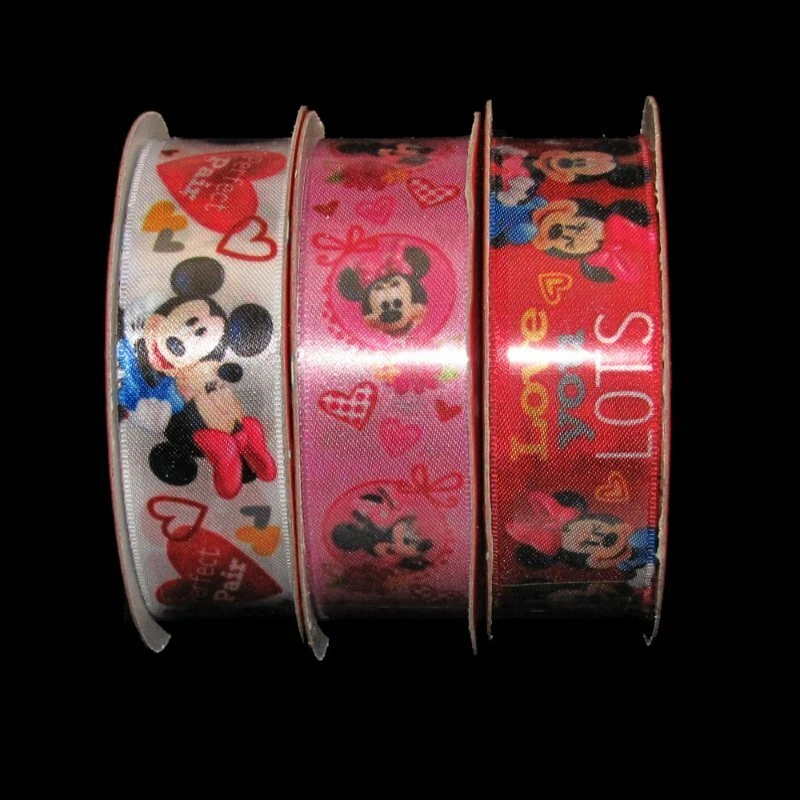 3 carretéis Disney Mickey Mouse Minnie Mouse amor amizade fita de cetim 7/8"W - Imagem 1 de 1