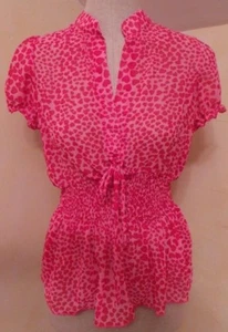 NEW ROCKABILLY PINUP 1950S STYLE TOP BLOUSE PINK HEARTS NWOT XS S LRG - Picture 1 of 3